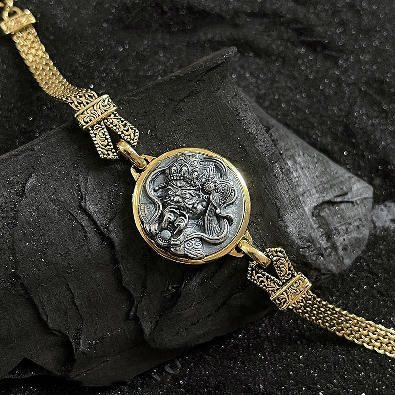 Stone of buddha Tibetan 925 Sterling Silver Zakiram Goddess of Wealth Blessing Protection Bracelet