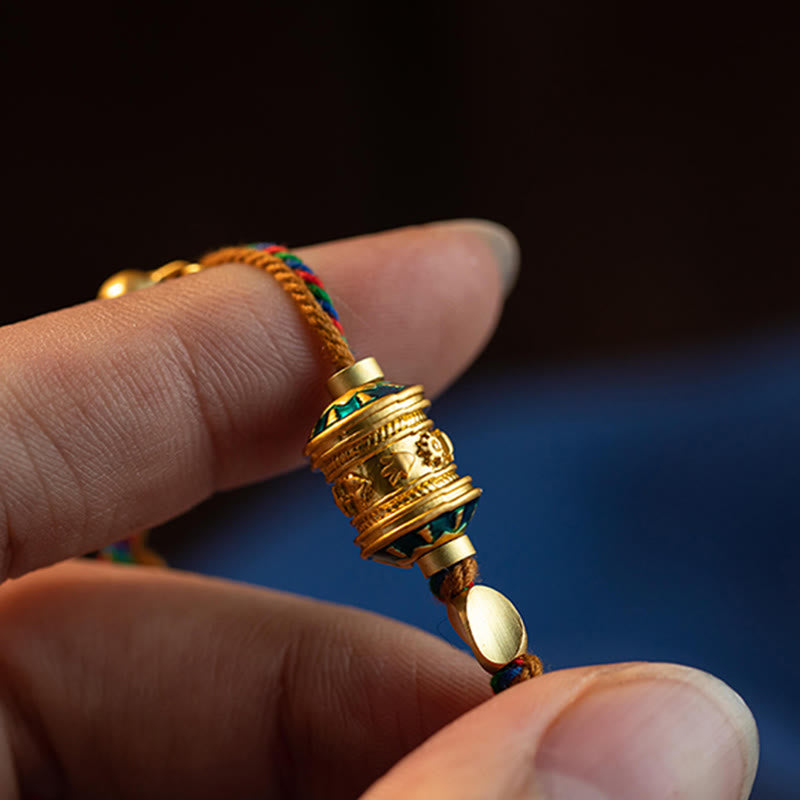 Stone of buddha Tibetan Handmade Om Mani Padme Hum Prayer Wheel Protection Strength String Bracelet