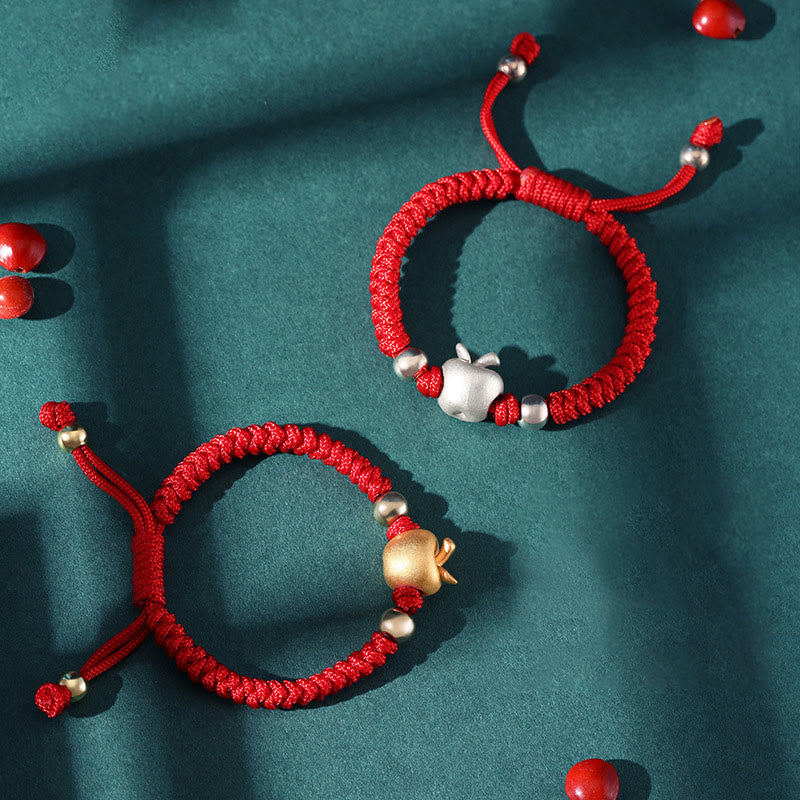 Stone of buddha 999 Sterling Silver Apple Red Multicolored Rope Luck Protection Handcrafted Kids Bracelet