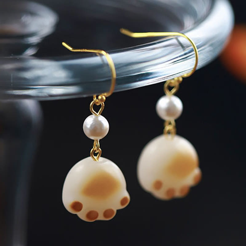 Stone of buddha Bodhi Seed Lovely Cat Paw Claw Peace Dangle Drop Earrings