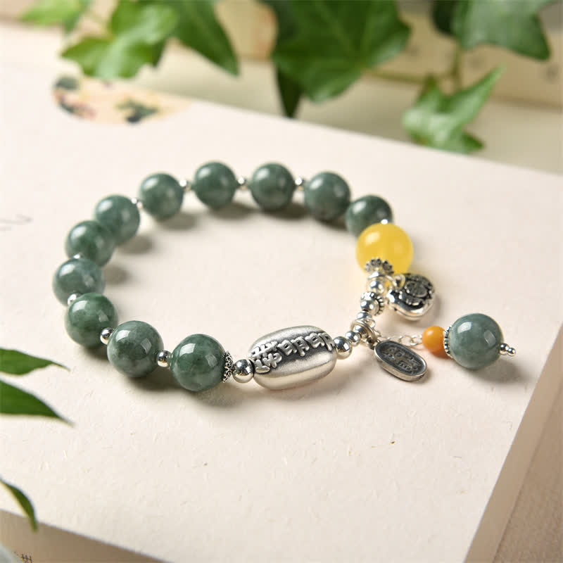 Stone of buddha 925 Sterling Silver Cyan Jade Amber Success Bracelet
