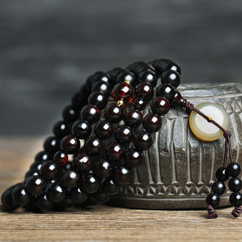 Stone of buddha 108 Mala Beads 4.8 Stars With Gold Star Indian Small Leaf Red Sandalwood Amber Turquoise Chinese Knotting Blessing Bracelet
