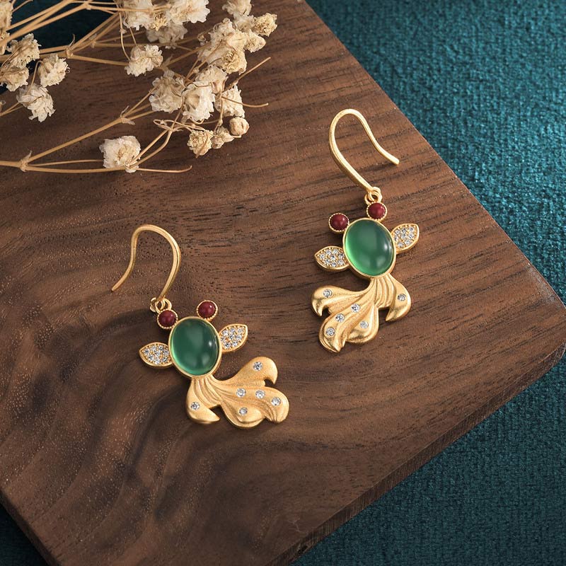 Stone of buddha FengShui Jade Koi Fortune Earrings