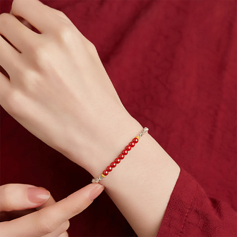 Stone of buddha 925 Sterling Silver Cinnabar Fu Character Blessing Bracelet