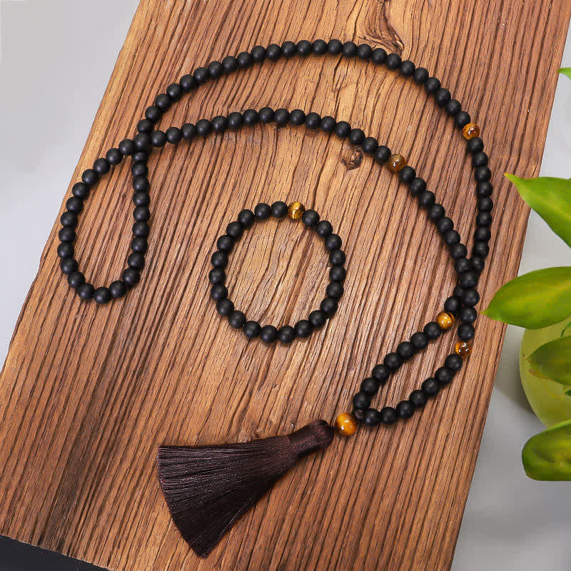 Stone of buddha 108 Mala Beads Frosted Stone Tiger Eye Balance Bracelet Necklace Pendant