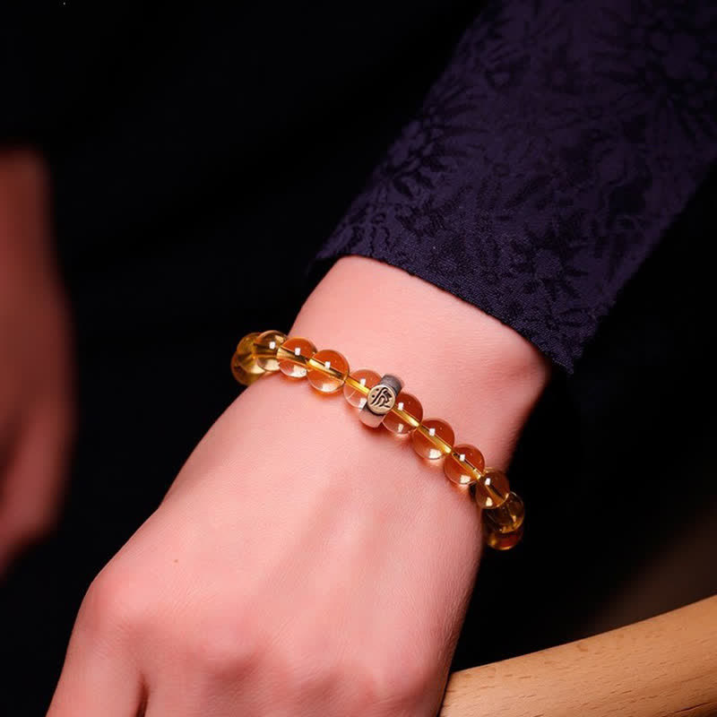 Stone of buddha 925 Sterling Silver Chinese Zodiac Natal Buddha Citrine Protection Bracelet