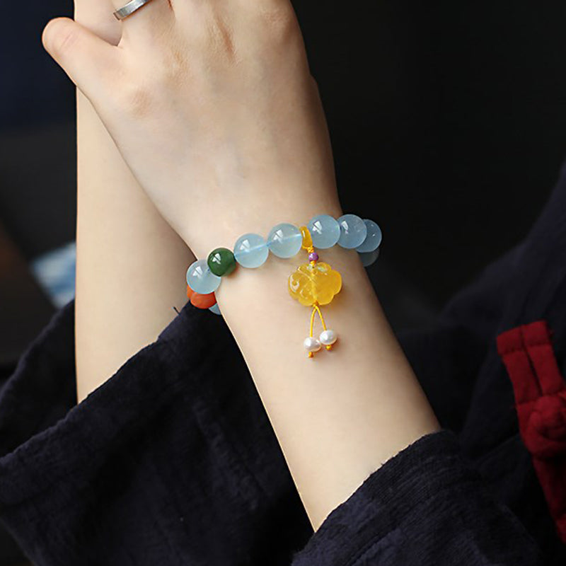 Stone of buddha Natural Aquamarine Amber Chinese Knotting Charm Peace Bracelet