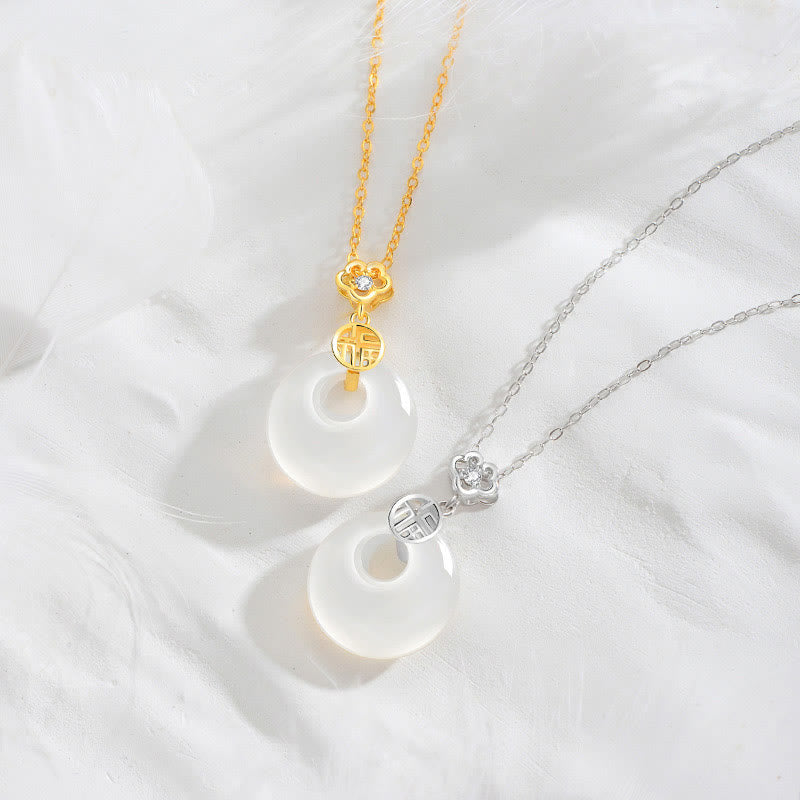 Stone of buddha 925 Sterling Silver White Agate Fu Character Happiness Luck Necklace Pendant