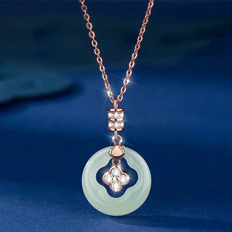 Stone of buddha 925 Sterling Silver Natural Hetian Jade Lucky Four Leaf Clover Zircon Necklace Pendant With Gift Box