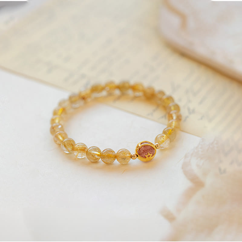 Stone of buddha Golden Rutilated Quartz Strawberry Quartz Star Protection Bracelet