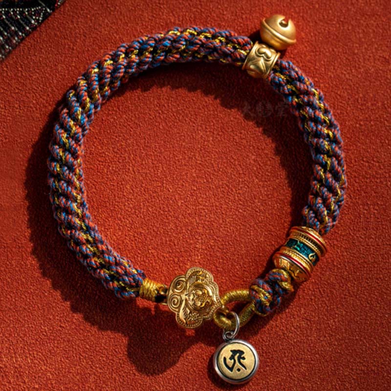 Stone of buddha 925 Sterling Silver Chinese Zodiac Natal Buddha Om Mani Padme Hum Luck Bell Braided String Bracelet
