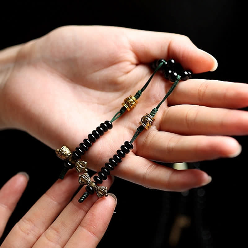 Stone of buddha Tibetan Black Onyx Hetian Jade 108 Mala Beads Fortune Bracelet
