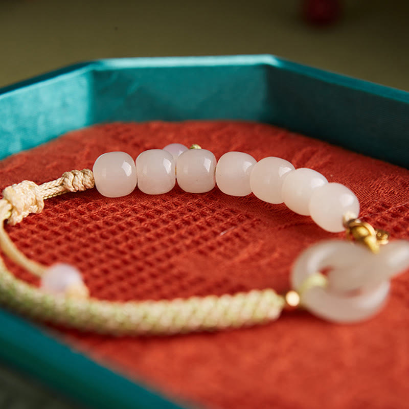 Stone of buddha Natural Hetian Jade Bead Double Peace Buckle Fu Character Abundance Braided Bracelet