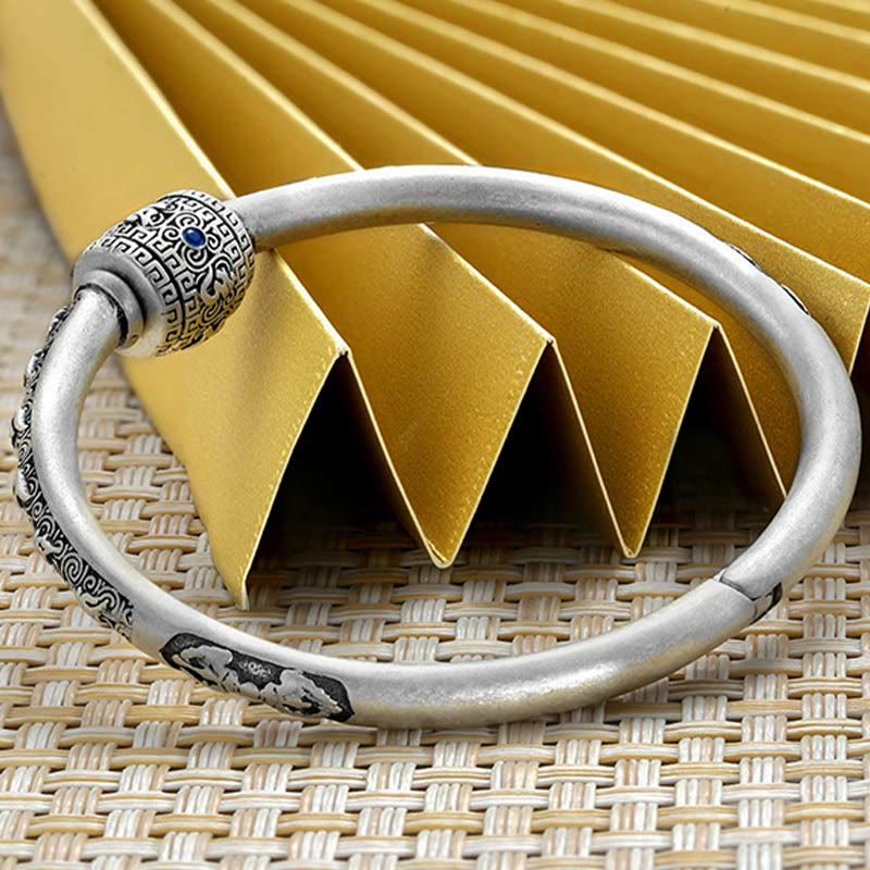 Stone of buddha 990 Sterling Silver Tibetan Auspicious Clouds Om Mani Padme Hum Engraved Creativity Bracelet Bangle