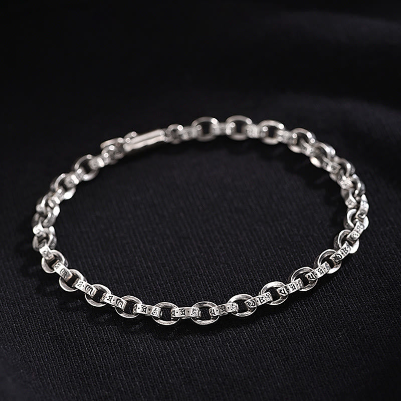 Stone of buddha 925 Sterling Silver Om Mani Padme Hum Carved Design Creativity Metal Bracelet