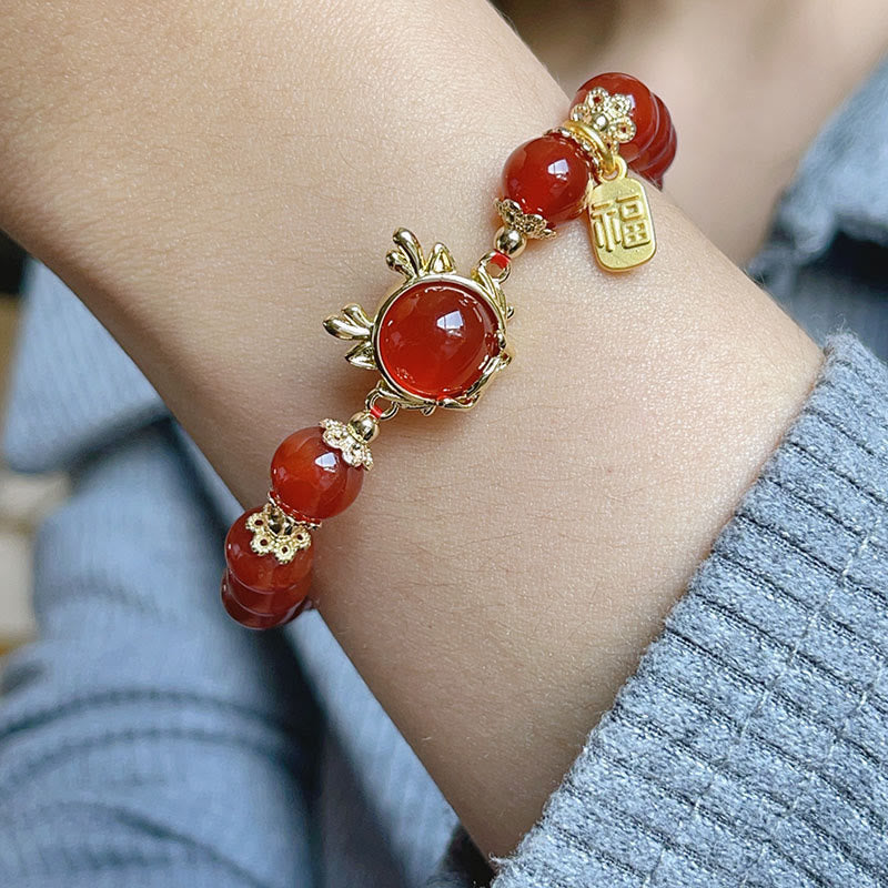Stone of buddha Year of the Dragon Red Agate Jade Peace Buckle Fu Character Success Bracelet