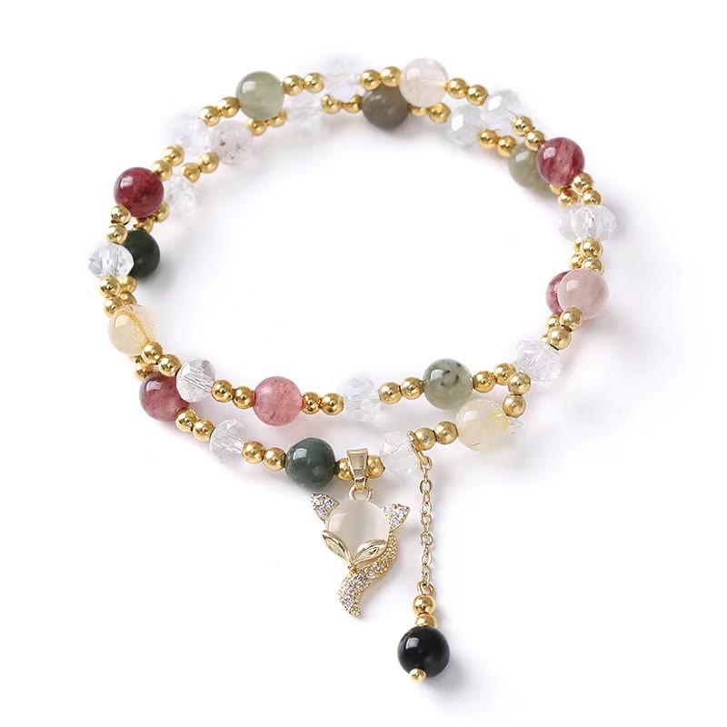Stone of buddha Multicolored Rutilated Quartz Fox Protection Double Wrap Bracelet