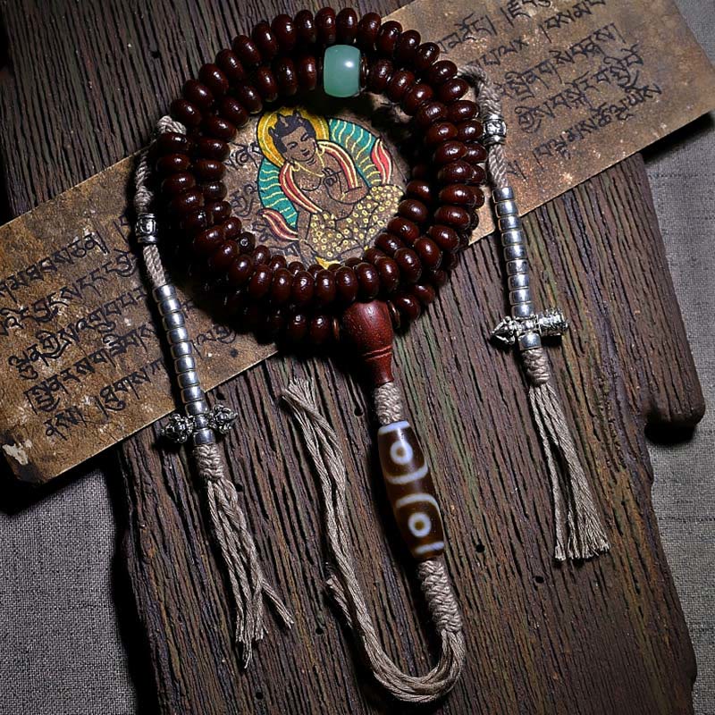 Stone of buddha Natural Tibet 108 Mala Beads Purple Bodhi Seed Three-eyed Dzi Bead Copper Dorje Harmony Bracelet