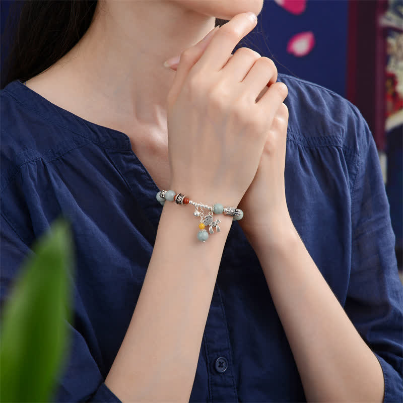 Stone of buddha 925 Sterling Silver Natural Jade Amber PiXiu Pony Success Bracelet