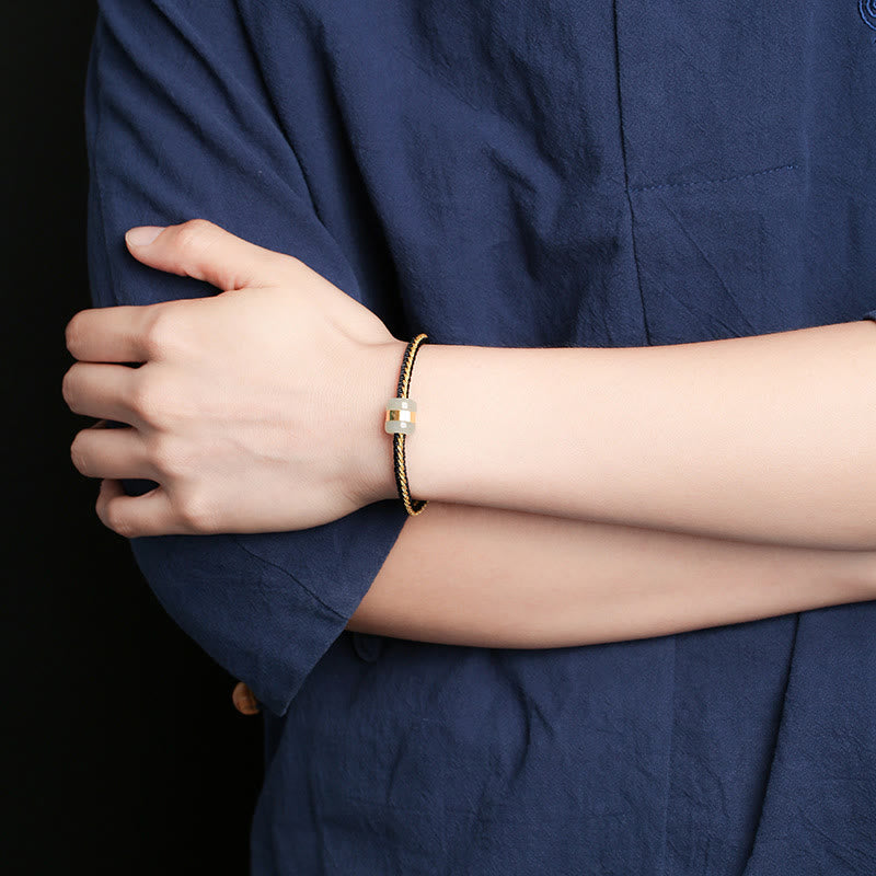 Stone of buddha 999 Gold Hetian White Jade Om Mani Padme Hum Fu Character Luck Braided Bracelet