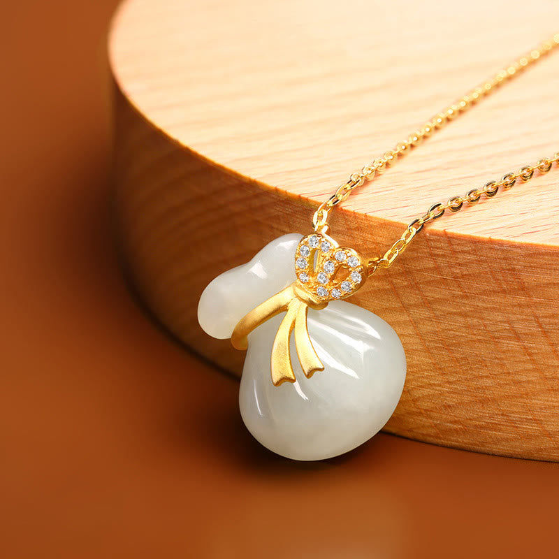 Stone of buddha Natural Hetian White Jade Luck Money Bag Necklace Pendant