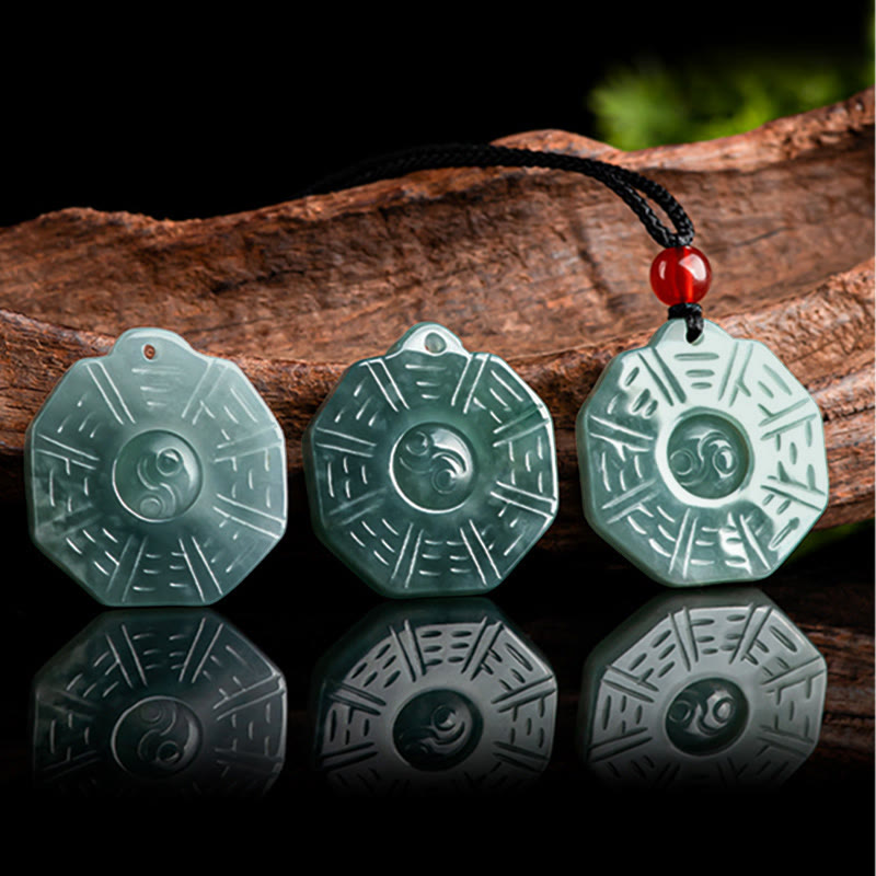 Stone of buddha Natural Jade FengShui Bagua Yin Yang Prosperity Necklace Pendant