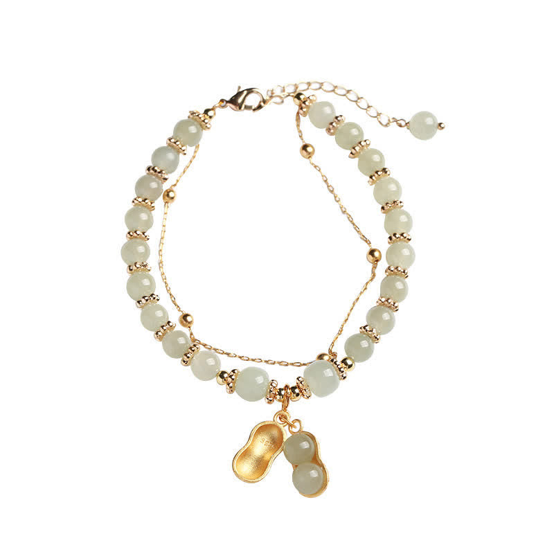 Stone of buddha 925 Sterling Silver Natural Hetian Jade Good Things Happen Peanut Charm Bracelet
