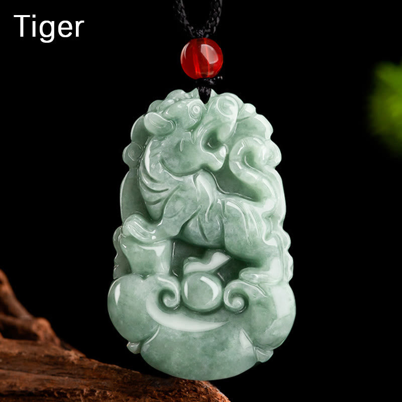 Stone of buddha Natural Green Jade 12 Chinese Zodiac Luck Prosperity Necklace Pendant