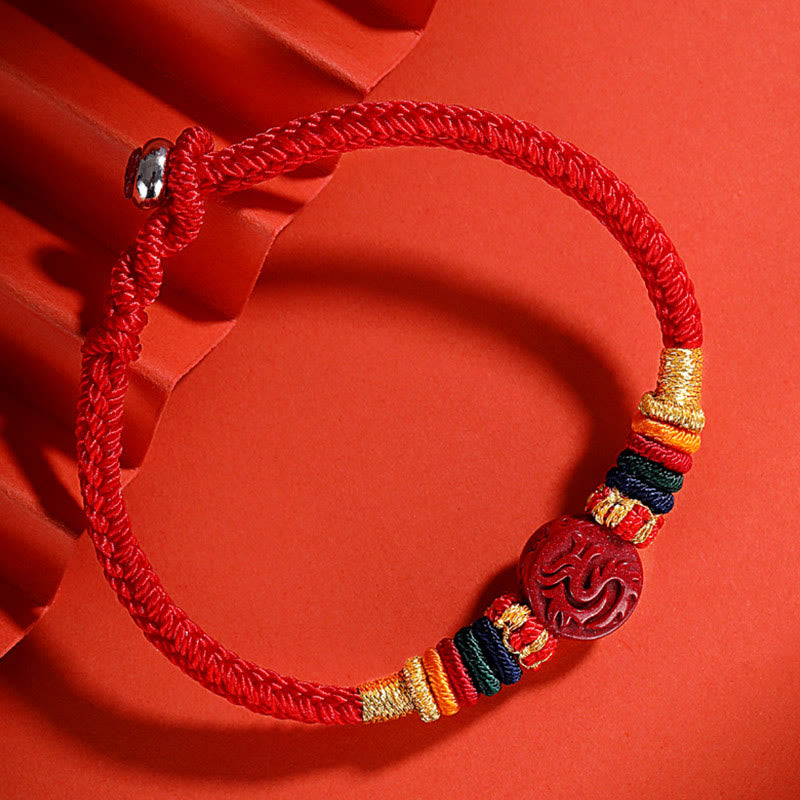 Stone of buddha Year of the Dragon 925 Sterling Silver Chinese Zodiac Cinnabar Auspicious Matches Blessing Bracelet