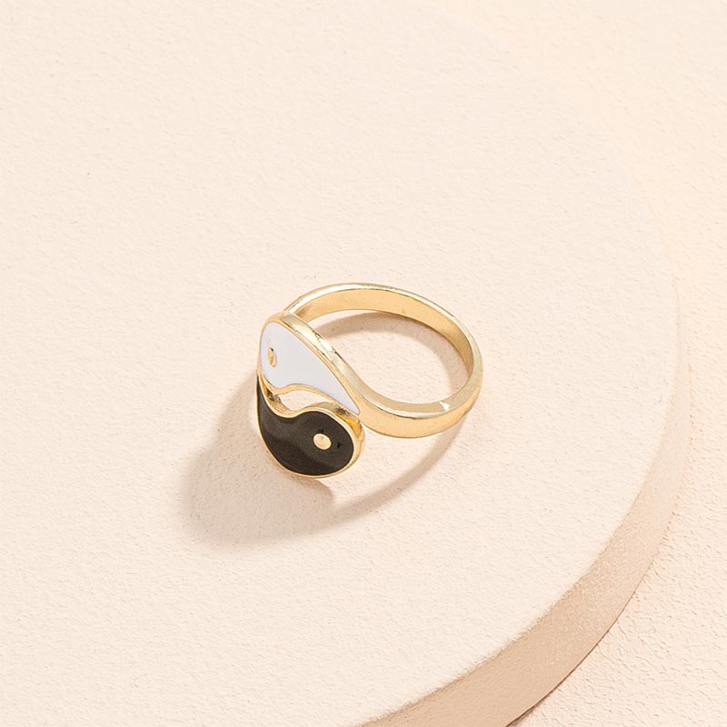 Stone of buddha Yin Yang Symbol Adjustable Blessing Couple Ring