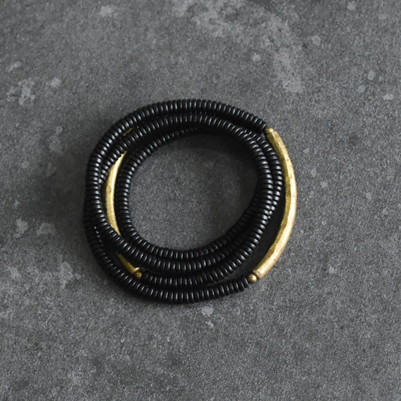 Stone of buddha Ebony Wood Copper Balance Multilayered Bracelet