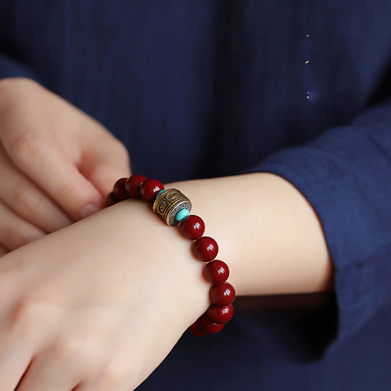 Stone of buddha 925 Sterling Silver Chinese Zodiac Natal Buddha Cinnabar Om Mani Padme Hum Calm Bracelet