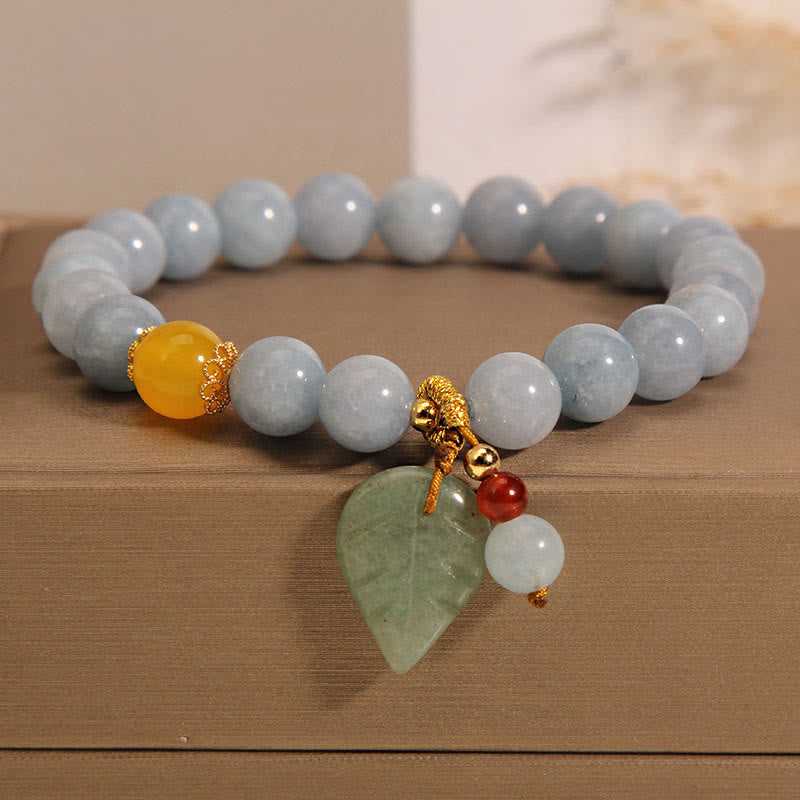 Stone of buddha Aquamarine Jade Leaf Healing Charm Bracelet