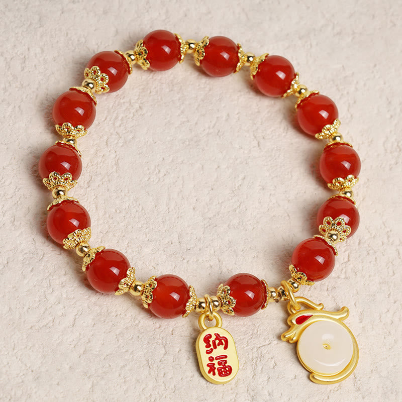 Stone of buddha Year of the Dragon Red Agate Green Aventurine Peace Buckle Fu Character Lucky Fortune Bracelet