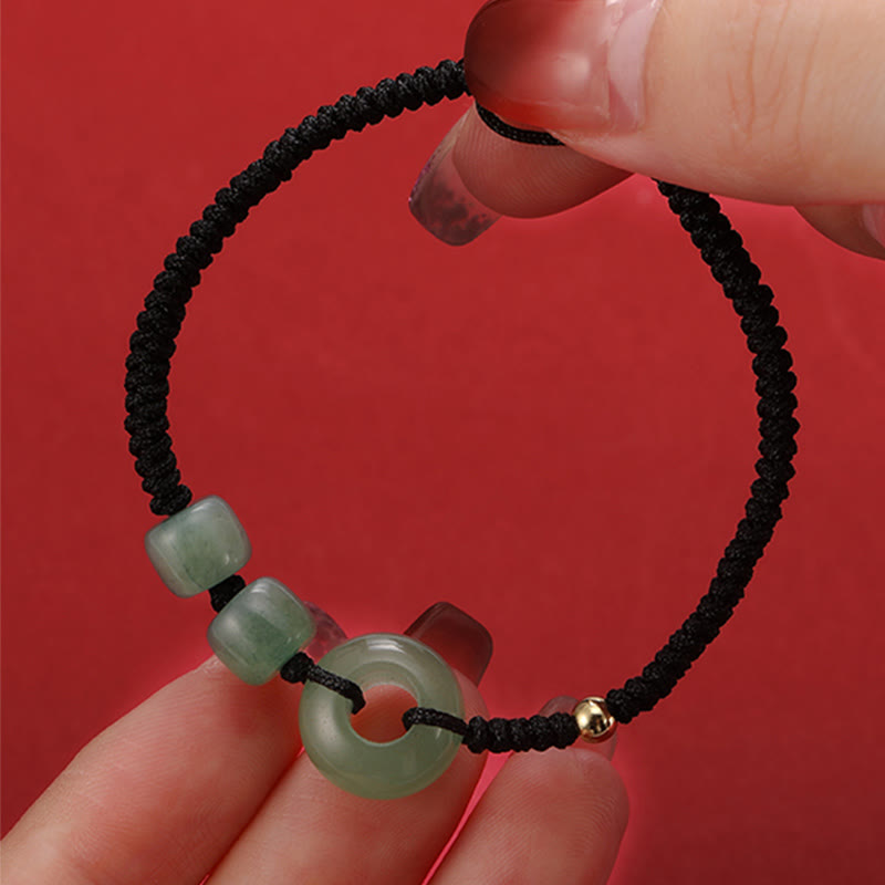 Stone of buddha 2Pcs Green Aventurine White Jade Peace Buckle Luck Braided Couple Bracelet