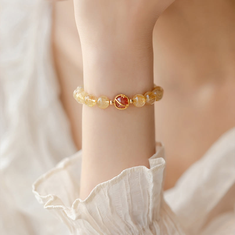 Stone of buddha Golden Rutilated Quartz Strawberry Quartz Star Protection Bracelet