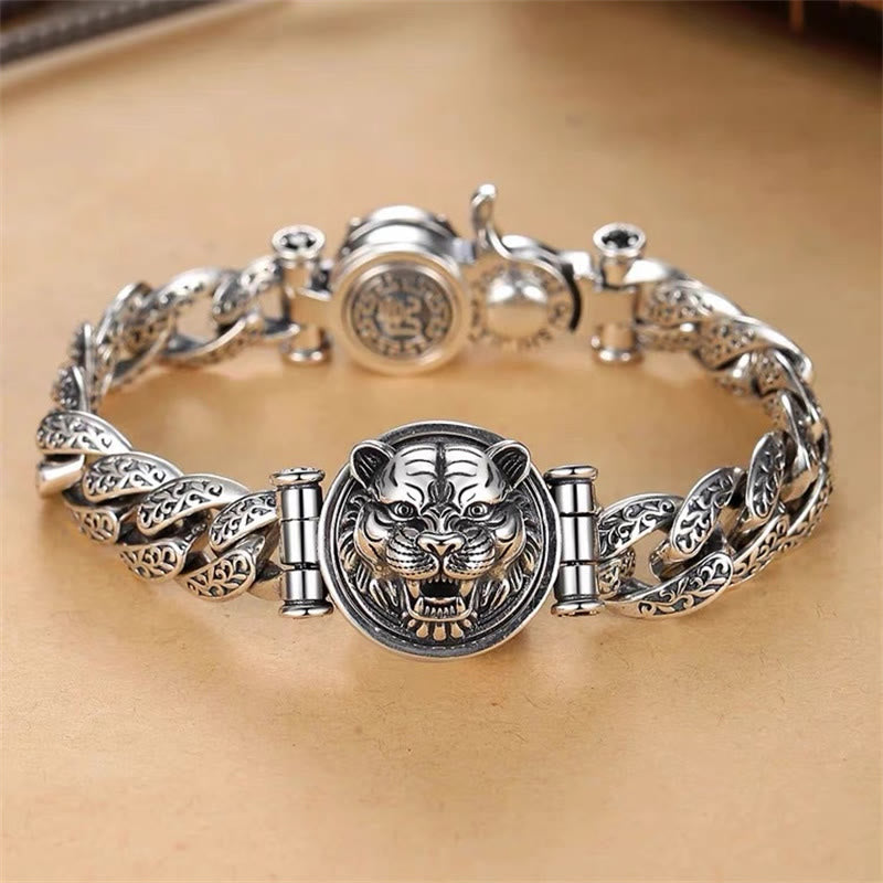 Stone of buddha Tiger Tang Dynasty Flower Design Engraved Luck Energy Bracelet
