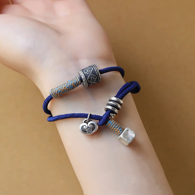 Stone of buddha Handmade Tibetan Om Mani Padme Hum Carved Auspicious Amulet Double Wrap Rope Bracelet