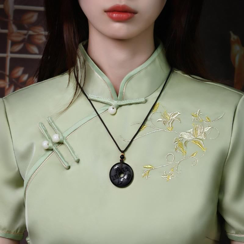 Stone of buddha Black Obsidian Taoism Five Sacred Mountains Carved Strength Peace Buckle Necklace Pendant Key Chain Phone Hanging Decoration
