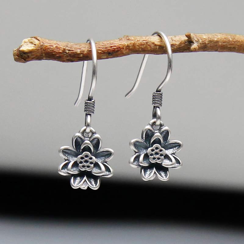 Stone of buddha 925 Sterling Silver Lotus Flower Enlightenment Earrings