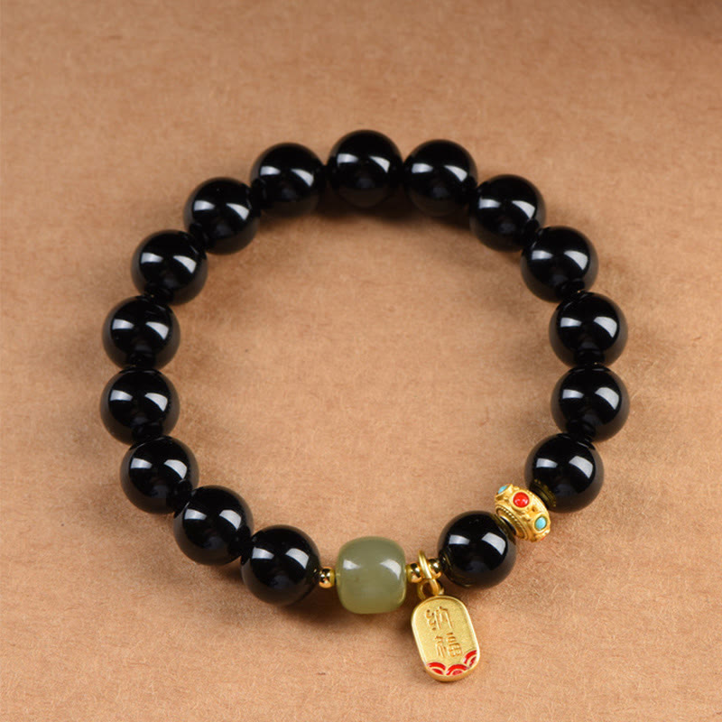 Stone of buddha Black Onyx Hetian Jade Bead Lucky Fortune Charm Bracelet