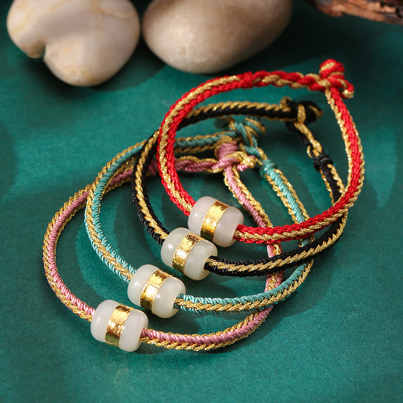 Stone of buddha 999 Gold Hetian White Jade Om Mani Padme Hum Fu Character Luck Braided Bracelet