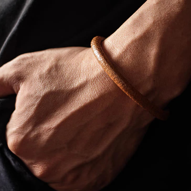 Stone of buddha Retro Leather Luck Healing Copper Magnetic Buckle Bracelet