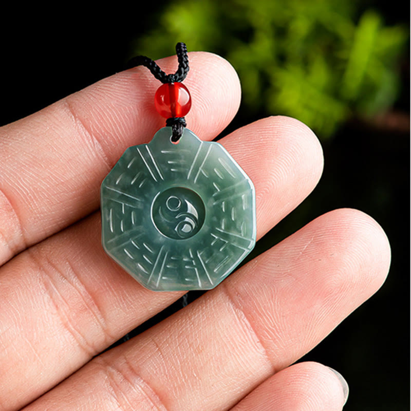 Stone of buddha Natural Jade FengShui Bagua Yin Yang Prosperity Necklace Pendant