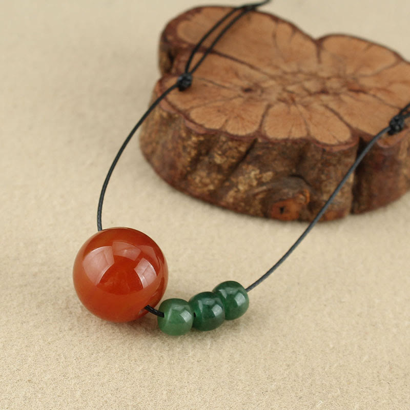 Stone of buddha Red Agate Green Aventurine Green Bodhi Seed Bead Calm Leather Rope Necklace Pendant
