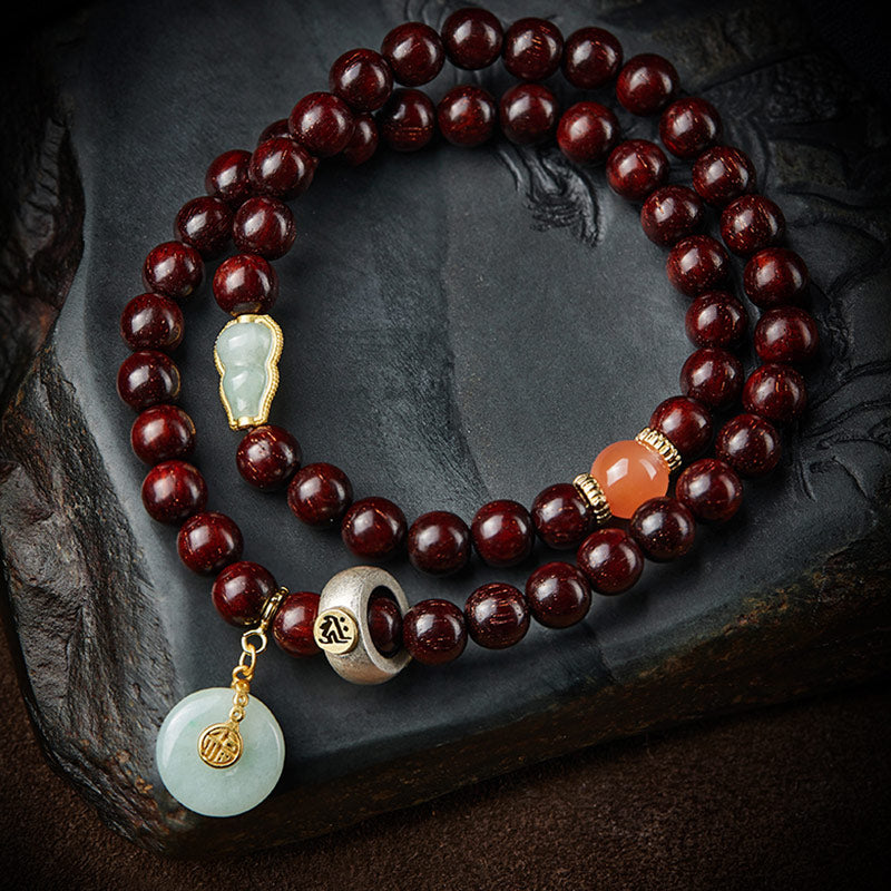 Stone of buddha Chinese Zodiac Natal Buddha Small Leaf Red Sandalwood Jade Red Agate PiXiu Sooth Bracelet