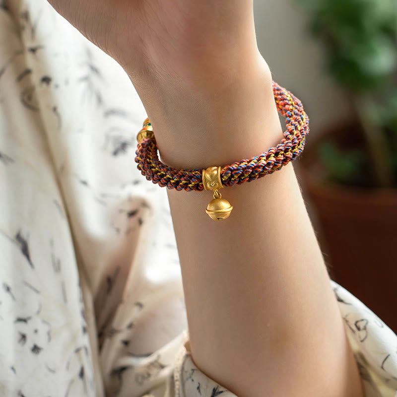 Stone of buddha 925 Sterling Silver Chinese Zodiac Natal Buddha Om Mani Padme Hum Luck Bell Braided String Bracelet