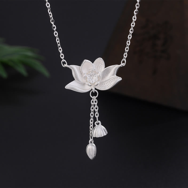 Stone of buddha 999 Sterling Silver Lotus Flower Pod Carved Enlightenment Necklace Pendant