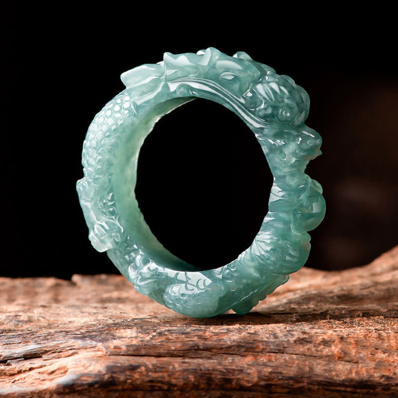 Stone of buddha Natural Jade Dragon Success Ring