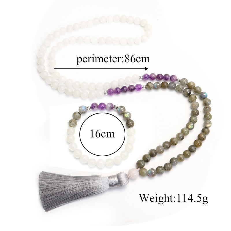 Stone of buddha 108 Mala Beads White Agate Amethyst Black Glitter Stone Protection Bracelet